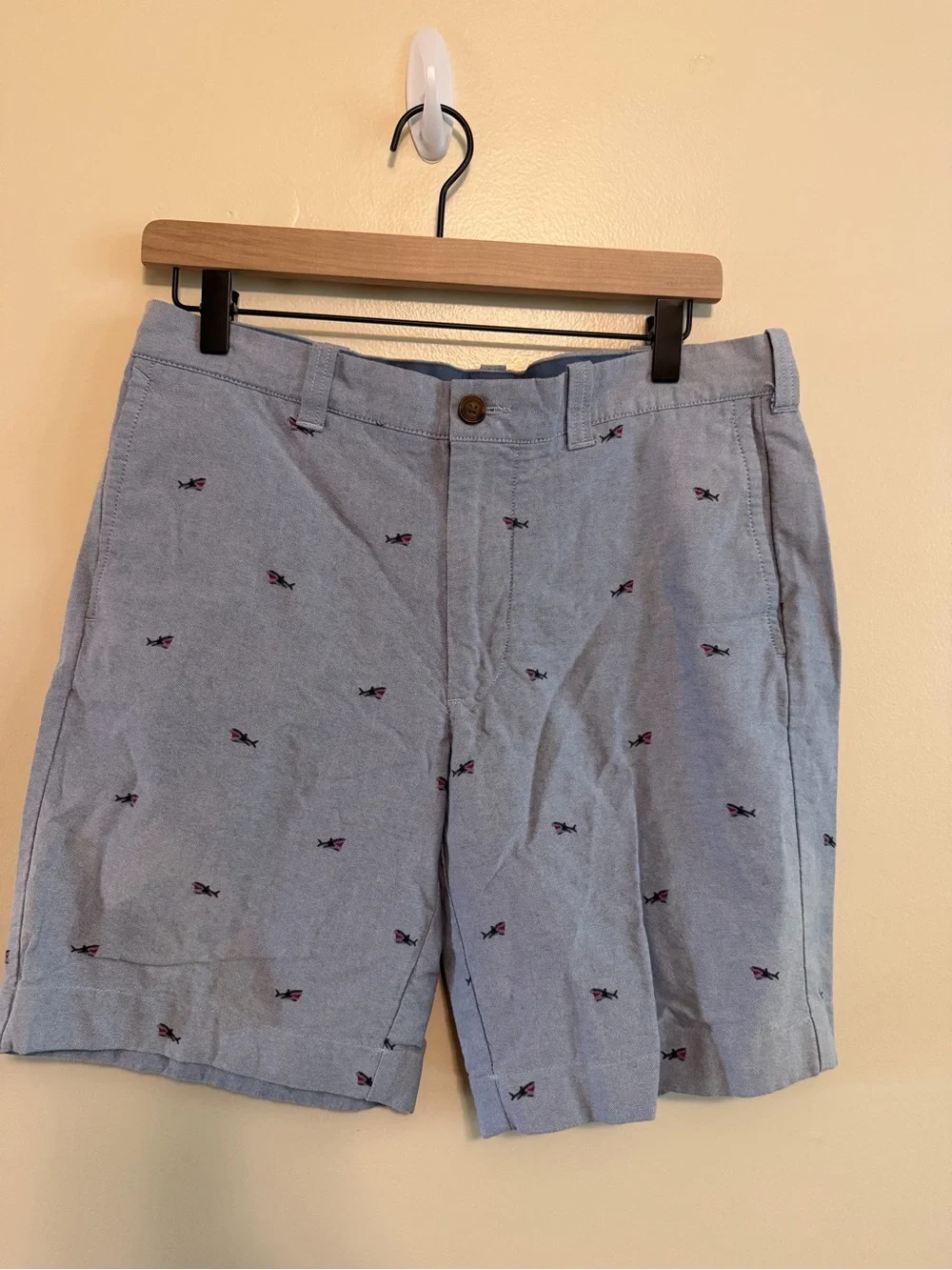 Men's Light Blue Embroidered Cotton Shorts